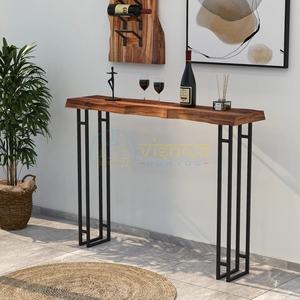 Aspen Live Edge Wood <b>Console</b> <b>Table</b> with Slim Geometric Iron Frame Legs Industrial Sofa <b>Table</b> Modern <b>Rustic</b> Home Furniture Decor - Product Image 6