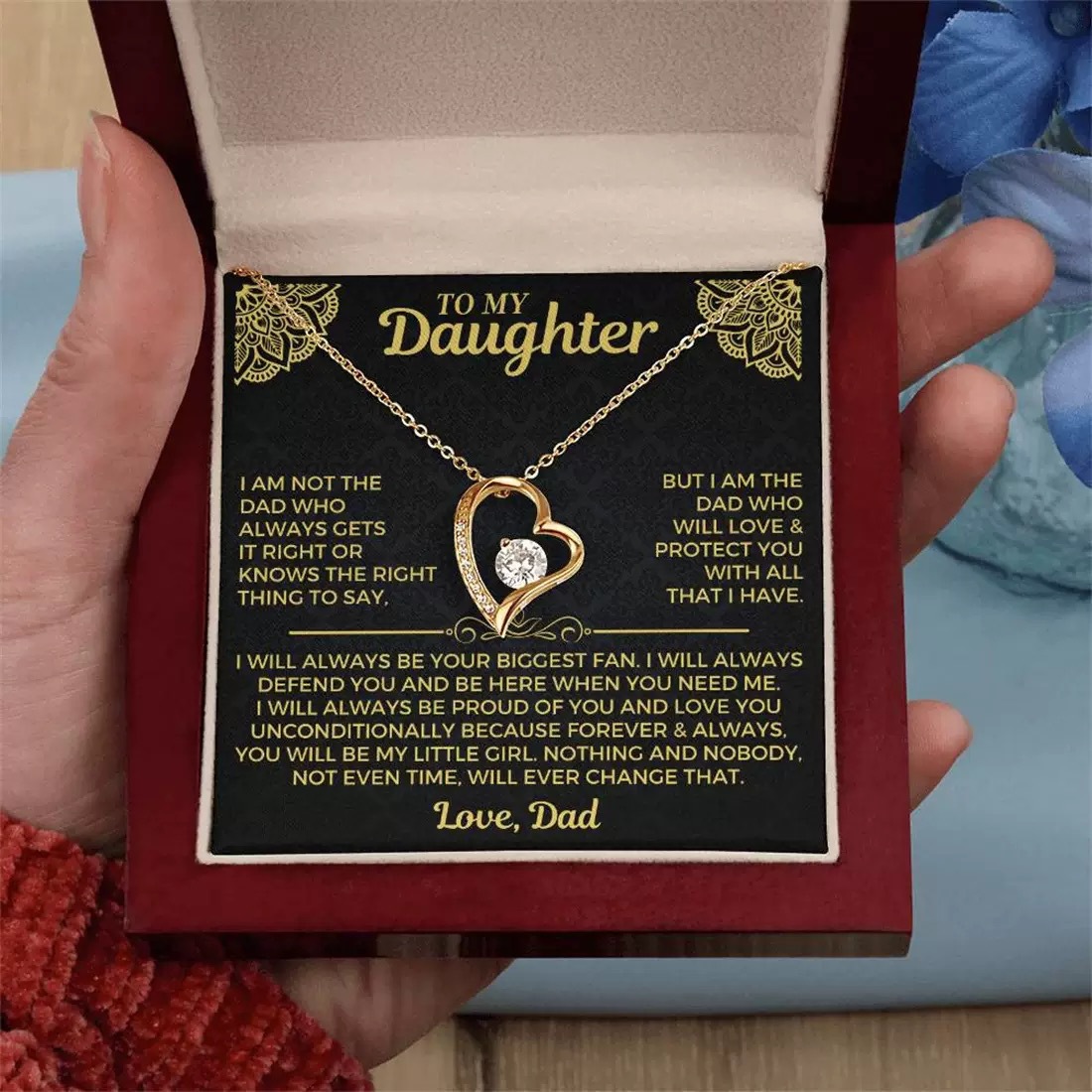 Gold Necklace with C Card Light Box