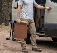 Chaise de camping pliante avec accoudoirs en bois, dossier bas, siège de loisirs extérieur portable en tissu Oxford