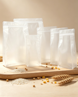 Sac plat transparent grand volume avec poignée, pochette d'emballage à huit soudures latérales pour le stockage de riz, de noix et d'aliments, sac refermable à fermeture éclair