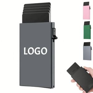 Portefeuille en aluminium fin de 3,94 pouces avec logo personnalisé, porte-cartes de crédit automatique à ouverture rapide, organisateur de monnaie compact et minimaliste, étui à cartes - Product Image 1