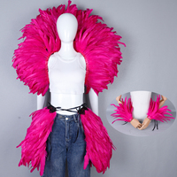 Conjunto de Disfraz de Plumas de Avestruz con Pieza para la Espalda, Falda para la Cadera, Puños para las Muñecas, Rojo, Blanco y Azul, para Carnaval, Actuaciones Escénicas, Color Personalizado