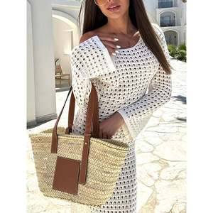 Openwork Bell Sleeve Knit <b>Maxi</b> Dress <b>White</b> Women's Sweater Dress - Product Image 2