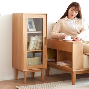 Mobile Laterale Moderno in Legno di Quercia Massello Stile Nordico Salvaspazio con Scomparti per Libri e Documenti per Piccoli Appartamenti e Arredamento Soggiorno - Product Image 2