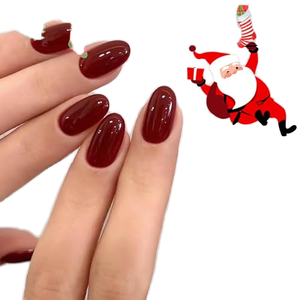 Faux ongles ovales courts rouge bordeaux à presser, couleur unie, élégants et minimalistes, couvrance totale, pour les fêtes de Noël - Product Image 1