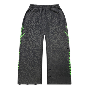 Pantalones Anchos de Algodón 100% con Estampado de Leopardo Negro Lavado Vintage para Hombre, Estilo Y2K Streetwear, Cintura Elástica Desgastada, Ajuste Holgado, Venta al por Mayor - Product Image 2