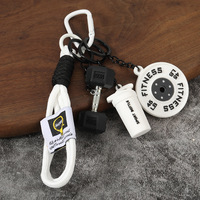 Porte-clés pendentif haltère, barre de musculation et disque de poids en corde tressée PVC et caoutchouc, accessoire de fitness et de gym, cadeau
