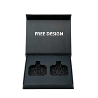 Boîte en carton rigide avec rabat magnétique noir, logo imprimé personnalisé, doublure en éponge, mousse EPE, carton rigide recyclable, emballage cadeau pour appareil photo