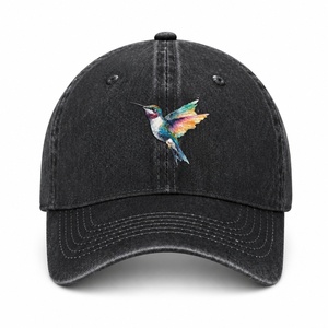 Casquette de baseball 6 panneaux 100 % polyester, réglable, style vintage, en jean délavé et vieilli, pour femmes et hommes - Product Image 1
