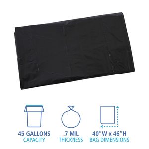 Bolsas de Basura Industriales Negras Boardwalk de 45 Galones y 0.7 Mil, 40 x 46, 100 por Caja, de Baja Densidad Lineal para Uso Doméstico - Product Image 4
