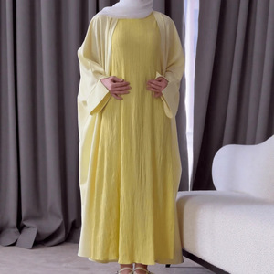 Para Habib islámico mujer abierto Abaya vestido amarillo hasta el tobillo estilo Vintage hecho a mano talla única se adapta verano otoño primavera - Product Image 1