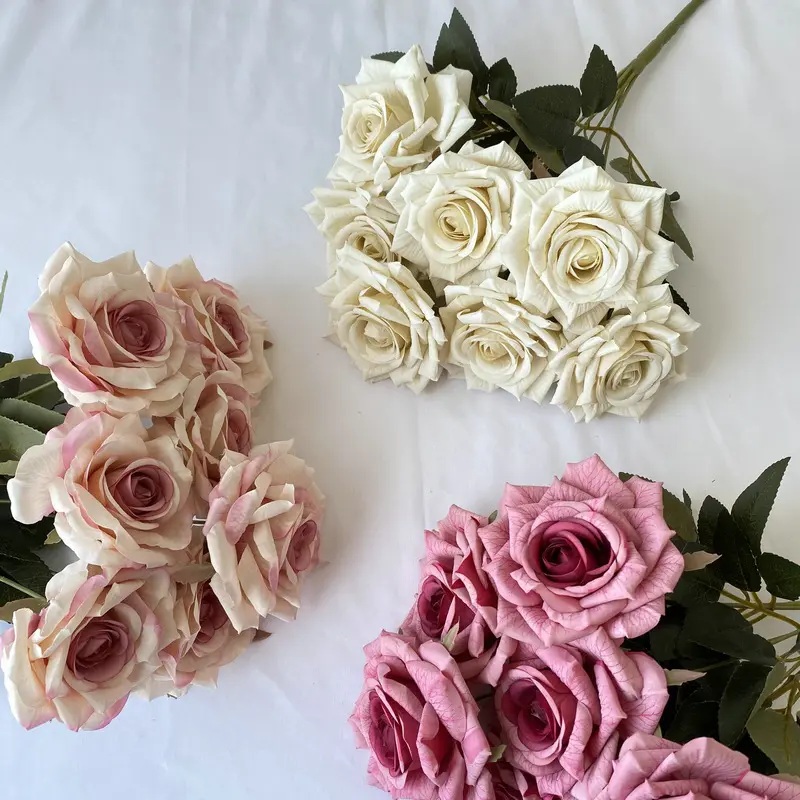 Artificial Wedding Flower Silk Wedding Rose Bouquets Flower 7 Heads White Rose Bouquet Floral Flowers