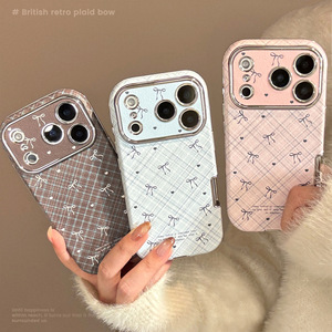 Étui de téléphone en cuir à motif écossais vintage avec nœud papillon pour <span class=keywords><strong>iPhone</strong></span> 17 Pro Max, coque arrière à nœud papillon pour <span class=keywords><strong>iPhone</strong></span> 16 15 14 13 12 11 - Product Image 1