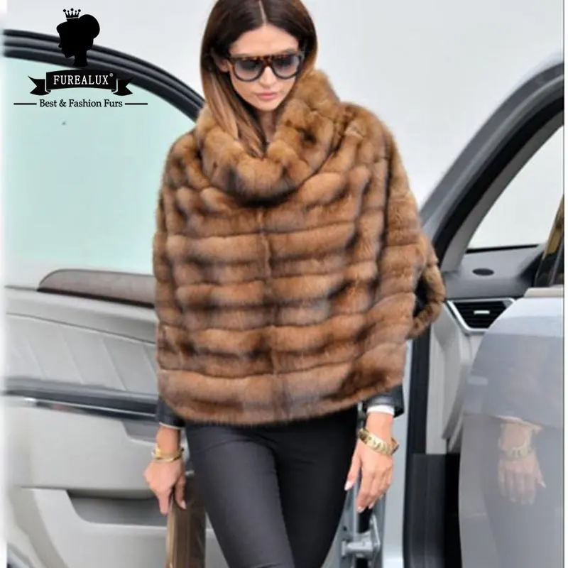 Nueva chaqueta de piel de visón auténtica Light Tan Pullover Natural Lady Abrigo de piel de visón de alta calidad Moda cálida de invierno Ropa superior personalizada