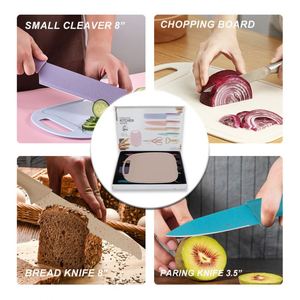 Juego de Cuchillos de Cocina Multifuncionales de Paja de Trigo Color Macarrón, Cuchillos para Frutas y Verduras con Tabla de Cortar - Product Image 4