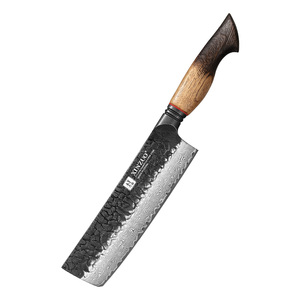 Coltello da cucina XINZUO nuovo, affilato, in acciaio Damasco con finitura a pietra lavata, manico in legno di quercia bianca bruciato, tipo Nakiri. - Product Image 1