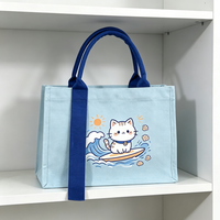 Sac fourre-tout en toile imprimé personnalisé avec motif de dessin animé, réutilisable, robuste, avec fermeture éclair, pour usage quotidien, voyage, rangement de cadeaux et courses
