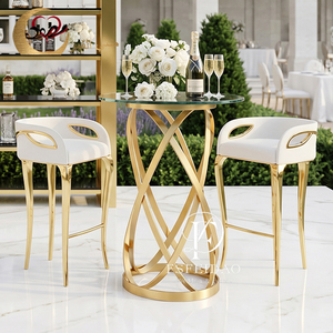 Modern Outdoor Round Gold Stainless Steel Mirror Glass Cocktail Wedding <b>Bar</b> <b>Table</b> for Hotel & Wine Cellar Use - Product Image 1