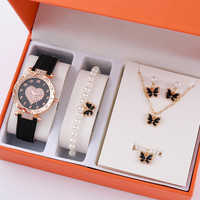 Set 2/5/6 Buah Jam Tangan Dial Hati Wanita Jam Tangan Wanita Desain Bermerek Jam Tangan Wanita Tali Kulit Jam Tangan Kuarsa Kasual Sederhana