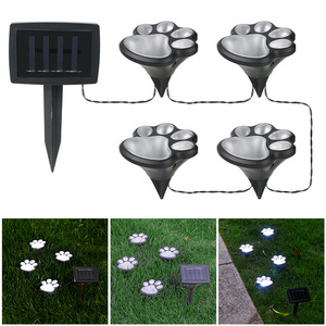 Solar LED Paw Print <b>Ground</b> Lights 4 Pack Waterproof Outdoor Garden Decor Lawn <b>Stake</b> Light With Solar Panel - Product Image 1