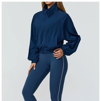 Veste de sport légère et écologique en Spandex/Nylon sans coutures à séchage rapide, col montant, fermeture éclair avant, coupe ample, unie, extensible dans les quatre sens, pour femme, idéale pour le yoga