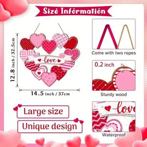 Panneau de porte en forme de cœur pour la Saint-Valentin, décoration murale unique en bois rouge et rose avec ruban pour les célébrations à la maison - Product Image 5