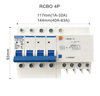 CHOSO COB1LE-63 4P C63 RCBO 16A20A25A32A40A63A80A100A125A 30mA 6KA Interruptor Diferencial de Corriente Residual para Montaje en Riel, Protección Contra Sobrecarga y Fugas