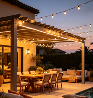 Pergola bioclimatique en aluminium avec toit à lames motorisées, éclairage LED, résistante au vent, imperméable, résistante aux UV, pour villa, jardin, bord de piscine