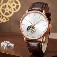 Montre mécanique à cadran squelette sertie de diamants, 41 mm, verre 20 mm, luxe minimaliste, bracelet en cuir pour couple, coffret cadeau