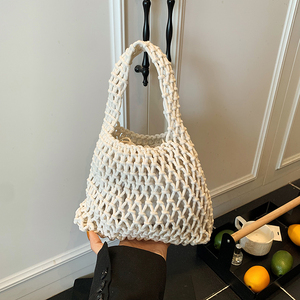 Nuova Borsa da Spiaggia alla Moda <span class=keywords><strong>in</strong></span> Rete di <span class=keywords><strong>Corda</strong></span> di Cotone Intrecciata, Borsa all'Uncinetto Fatta <span class=keywords><strong>a</strong></span> <span class=keywords><strong>Mano</strong></span> con Tasca Interna - Product Image 6