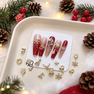 Breloques pour ongles en alliage de Noël en boîte, mélange or et argent, motifs élan, cloche, flocon de neige, décorations métalliques pour nail art, pour manucure, vente en gros - Product Image 5