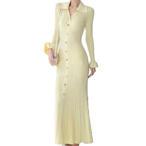 Robe longue décontractée sur mesure OEM de haute qualité, ajustée, à revers, simple boutonnage, manches longues, en maille, longueur midi, vente en gros - Product Image 5