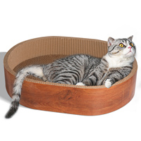 Lit à gratter pour chat de forme ovale avec 3 options de papier ondulé et ciré Arbres à chat et produit à gratter