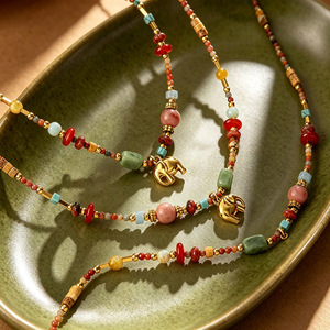 Women's Bohemia Style Beaded Necklace With Natural Stone And Gold Plated <b>Elephant</b> Pendant Animal Shape Fashion Jewelry - Product Image 4