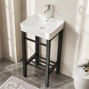 Lavabos de salle de bain simples à utiliser dans les hôtels modernes Lavabo à <span class=keywords><strong>main</strong></span> en céramique avec support au sol <span class=keywords><strong>Porte</strong></span>-serviettes - Product Image 1