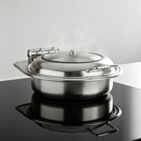 Plat à chafing rond Oulu en acier inoxydable 201 durable de 6 L avec couvercle fixe pour l'isolation des aliments lors de banquets, option de logo personnalisé