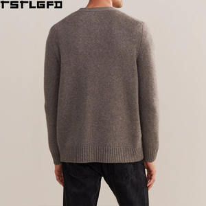 Cardigan en cachemire OEM/ODM pour hommes, marron chiné, col en V, poches plaquées, bordure côtelée, style streetwear, pulls pour hommes, fabricants en gros - Product Image 2