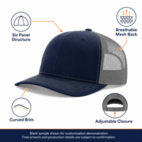 Casquette Trucker personnalisée à six panneaux en maille respirante, visière arrière incurvée, réglable, à fermeture snapback, frontale vierge, style baseball, pour usage extérieur et décontracté
