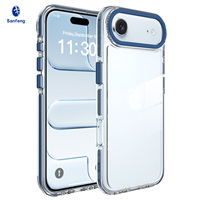 Coque de protection transparente pour iPhone 17 Air avec cadre d'objectif métallique bleu, anti-rayures et anti-jaunissement, ajustement parfait