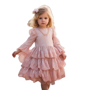 Robes espagnoles en dentelle pour bébés Fête Robe pour filles rose à volants Vente en gros Vêtements pour enfants Vêtements pour enfants de 2 à 6 ans - Product Image 1