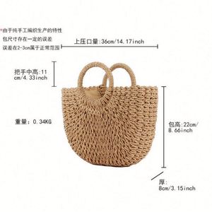 Bolso de playa bohemio al por mayor, de verano, estilo nacional, color liso, informal, hecho a mano, de papel tejido, portátil - Product Image 6