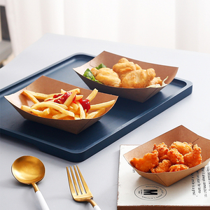 Boîtes d'emballage <span class=keywords><strong>de</strong></span> fast-food frites jetables à emporter pour restaurant avec logo personnalisé ensemble <span class=keywords><strong>de</strong></span> boîtes <span class=keywords><strong>de</strong></span> plateau bateau poulet frit <span class=keywords><strong>en</strong></span> papier kraft - Product Image 2