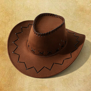 Western Cowboy <b>Hat</b> Unisex Solid Color Polyester Sunshade <b>Hat</b> Spring <b>Summer</b> 56-58cm Non Foldable - Product Image 2