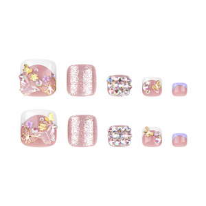 Uñas Postizas 3D con Diseño de Mariposa, Punta Francesa Rosa, Uñas Artificiales con Pedrería para Mujer, Verano, Playa - Product Image 2