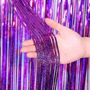 FT Foil Fringe Cortinas Metálico Brillo Rosa Streamer Fringe Telón de fondo Foil Cortinas Láser Rosa Decoraciones para fiesta de cumpleaños - Product Image 4