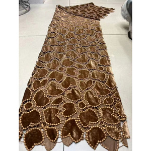 Tissu en Dentelle Brodé, Velours, <span class=keywords><strong>Tulle</strong></span> Tissé, Broderie à la Feuille, Dentelle Guipure Française - Product Image 2