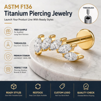 Aopo Bijou de piercing plaqué or anti-ternissement avec zircon marquise ASTM F136 pour tragus, hélix, cartilage, conque et lèvre