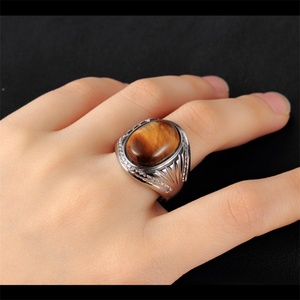Anillo de Acero Inoxidable con Piedra Natural de Ojo de Tigre, Bañado en Oro, Ovalado, para Hombre, Éxito de Ventas en Europa - Product Image 3
