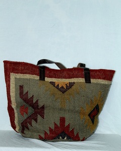 Great Price Handmade Tote Bag Women Cotton Jute with Leather <b>Strap</b> Vintage Style Open Closure Clutch <b>Shoulder</b> Bag for Daily use - Product Image 6