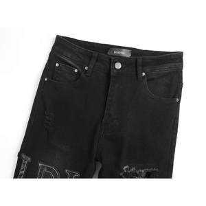 Jeans <span class=keywords><strong>Neri</strong></span> Strappati da <span class=keywords><strong>Uomo</strong></span> RUICHI, Moda Streetwear, Elasticizzati, <span class=keywords><strong>Slim</strong></span> <span class=keywords><strong>Fit</strong></span>, con Ricamo a Lettere - Product Image 3